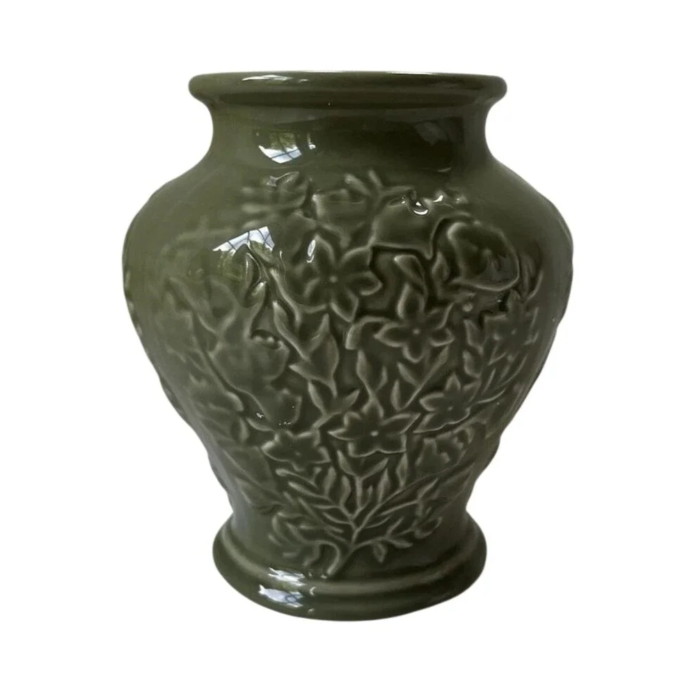 Longaberger Pottery Vase Sage Green Woven Traditions Floral Bud Vase